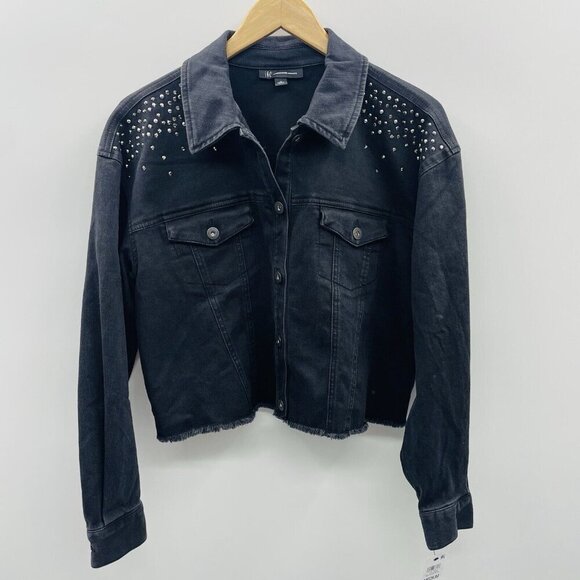 INC International Concepts Womens Medium Embellished Denim Trucker Jacket $119 - Picture 2 of 7